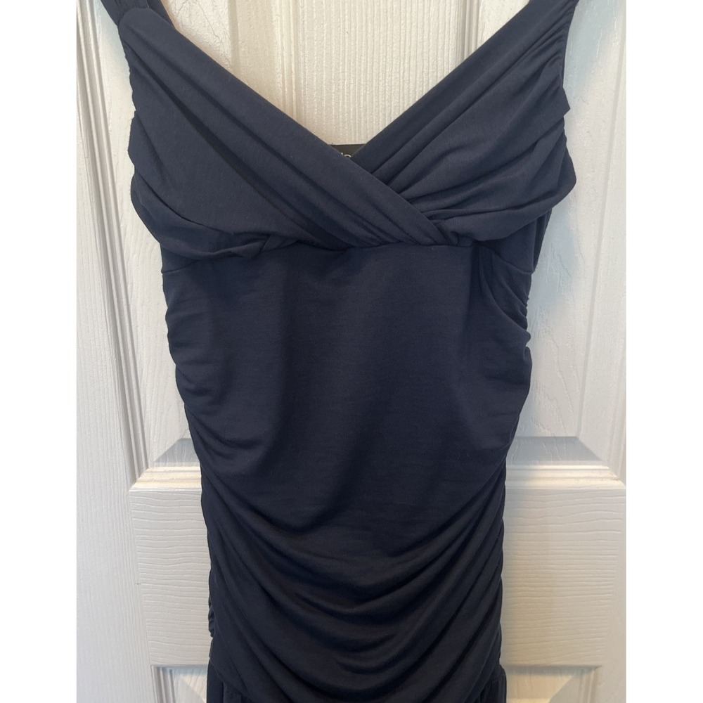 VTG Y2K Bebe Women’s Ruched Side Bodycon Dress Navy Blue Size Small Made In USA - Picture 2 of 16